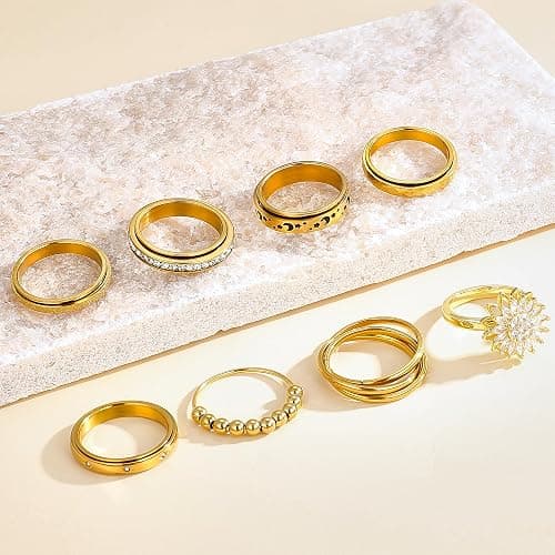 FEYIR 8 Pcs Fidget Rings for Women Anxiety Spinner Stainless Steel CZ Band Ring Spinning Rings Set for Anxiety thumbnail 6