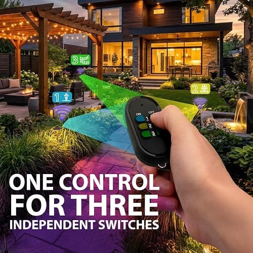 Fosmon Outdoor Wireless Remote Control Outlet, Heavy Duty Waterproof Electrical Plug-in Light Switch, 3-Prong, 100ft Range, Grounded, 3 Receivers, 1 Remote - UL Listed thumbnail 2