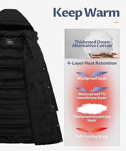 CREATMO US Men's Long Winter Coat Waterproof Thicken Warm Parka Quilted Insulated Puffer Jacket with Removable Hood thumbnail 3