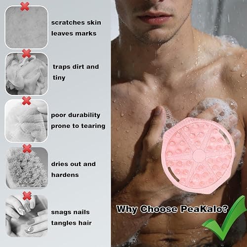 PeaKalo Silicone Body Scrubber for Men Women, Dual-Sided Bath Brushes Gentle Exfoliating Body Scrubber Scalp Massager for Deep Cleansing, Soft Silicone Loofah Body Washing Brushes (Pink) thumbnail 4