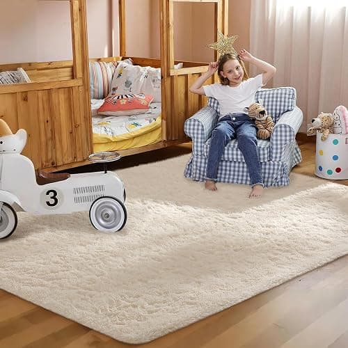 Ophanie Rugs for Living Room, Upgrade Non-Slip Fluffy Soft 5x8 Area Rug, Shag Large Fuzzy Plush Carpets for Bedroom Ivory, Shaggy Kids Boys Girls Dorm Nursery Home Decor Aesthetic thumbnail 6