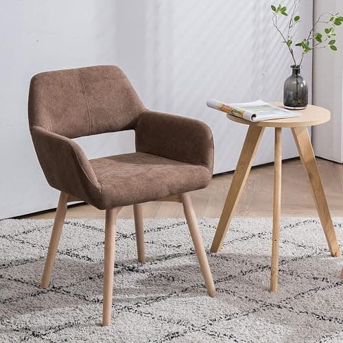 YEEFY Desk Chair No Wheels Vanity Chair Comfy Accent Chair for Living Dining Room Bedroom Home Office Mid Century Modern Upholstered Armchair Sofa Chair (Brown, 1) thumbnail 2