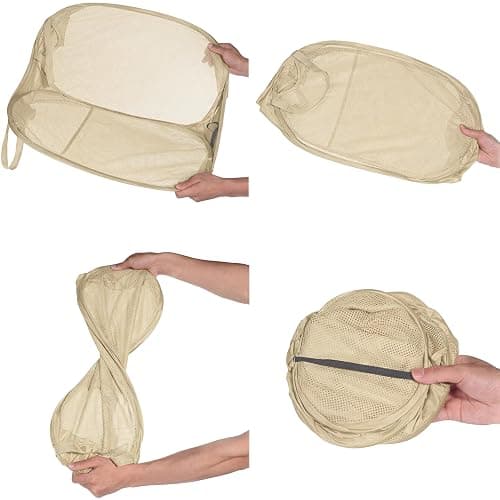 BATTOO Deluxe Strong Mesh Pop up Laundry Hamper Basket with Side Pocket for Laundry Room, Bathroom, Kids Room, College Dorm or Travel Beige thumbnail 6