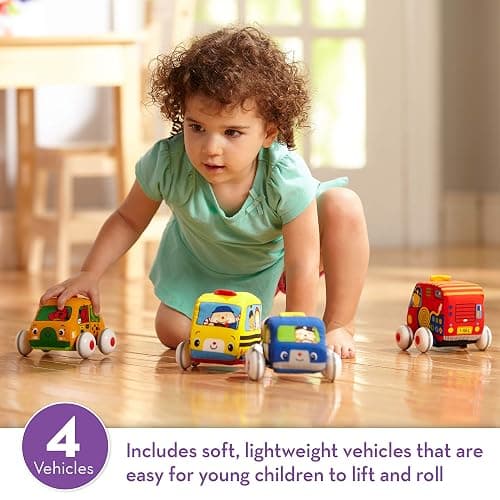 Melissa & Doug K's Kids Pull-Back Vehicle Set - Soft Baby Toy Set with 4 Cars and Trucks, Soft Vehicles Toys for Babies and Toddlers thumbnail 3