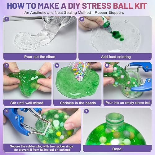 NODUJX DIY Stress Ball Making Kit, Create ASMR Anxiety Relief Toys | 15 TPR Ball Covers, 20 Fillers, 14.4 Oz Slime, 6.7 Oz Clay, Make Handmade Squishy Stress Balls of Self-Care Gift for Women thumbnail 6