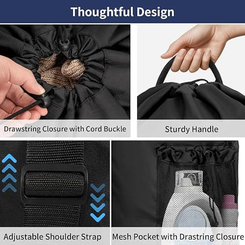 WELIDAY Laundry Bag Backpack with 3 Sizes Mesh Wash Bags and Shoulder Straps Foldable Clothes Hamper Bag with Drawstring Closure for College, Apartment, Laundromat (Black) thumbnail 6