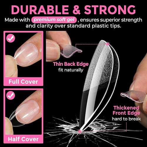 UNA GELLA Extra Short Almond Nail Tips Full Cover 216PCS Gel Nail Tips Short Almond Shaped Nails Tips Soft Gelly Gel Clear Fake Nails Tip for Acrylic Nail Tip Soak Off Home DIY Salon Nails 12 Sizes thumbnail 5