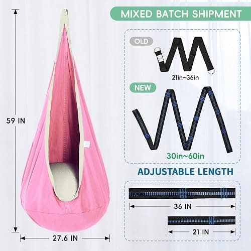 OUTREE Kids Pod Swing Seat, Cotton Child Hammock Swing Chair,Sensory Swing for Indoor and Outdoor Use, Pink thumbnail 2