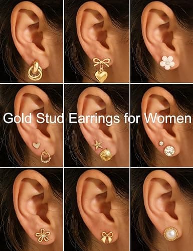 75 Pairs Gold Stud Earrings Set for Women, Trendy Hypoallergenic Pearl Cubic Zirconia Multiple Piercings Earrings Packs, Stud Hoops Earrings for Gift Jewelry thumbnail 3