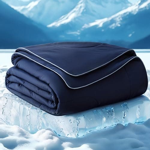 Bedsure Cooling Blankets for Hot Sleepers - Cooling Comforter, Cold Summer Blanket Twin Size for Bed, Ice Breathable and Lightweight Gift for Night Sweats, Navy Blue, 60x80 Inches - Image 1