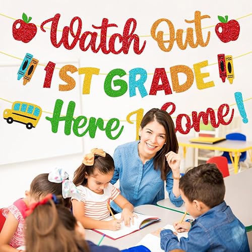Welcome to 1st Grade Decoration Watch Out 1st Grade Here I Come Banner | Hello First Grade Decor the First Day of School Bulletin Board Backdrop for Students Teachers thumbnail 2