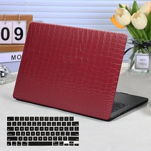 Funut Compatible with Crocodile MacBook Air 15 Inch Case 2025 2024 2023 M4 M3 M2 A3241 A3114 A2941, Elegant Luxury Crocodile Leather Plastic Hard Shell Case & Keyboard Cover, Red - Image 1