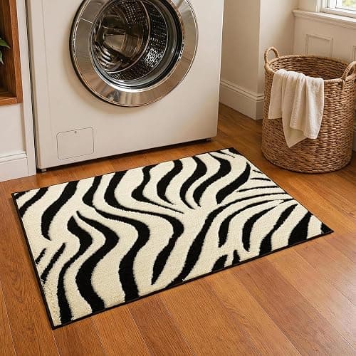 YIHOUSE 2×3 Ft Entryway Rugs: Washable Zebra Striped Small Rug - Modern Black and Cream White Rug for Indoor Entrance Bedroom Bathroom Home Decor - Nonslip Non-Shedding Carpet thumbnail 2