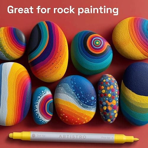ARTISTRO 24 Acrylic Paint Markers for Rock, Fabric, Wood, Glass, Decoration - Dual-Tip Paint Pens for Coloring Books for Adults, Teens, Kids - Art and Craft Supplies Kit - Gift Idea thumbnail 8