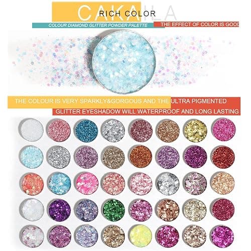 Glitter Eyeshadow Palette, 40 Colors Highly Pressed Pigmented Metallic Shimmer Sparkly Glitter Eyeshadow Makeup Pallet Palettes,Pink Blue Green Red Gold Purple Eye Shadow Powder Long Lasting thumbnail 2