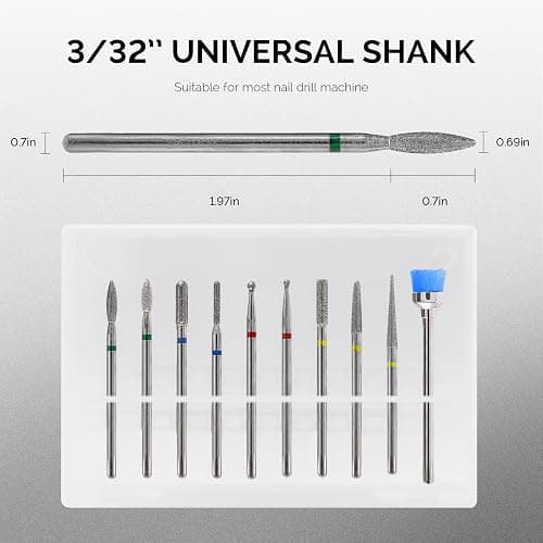 MelodySusie 10pcs Nail Drill Bits Set, 3/32 Inch Diamond Cuticle Nail Bits Kit for Nail Drill E-File, Manicure Pedicure Remover Tools for Acrylic Gel Nails, Salon Home Nail Care Supplies, Silver thumbnail 7