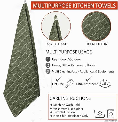 Trade Fountain Kitchen Towels - Pack of 5 Dish Towels for Kitchen Accessories - 19 x 27 INCHES Extra Large Highly Absorbent Dish Cloth - Reusable Hand Towels - 100% Pure Cotton Fabric (Olive) thumbnail 4