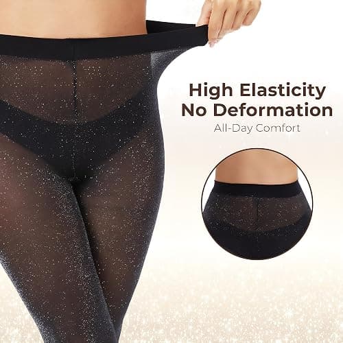 Pularlegs Women's Sparkly Metallic Shimmer Tights - 20D Glitter Pantyhose, 2 Pairs (Black/Gold & Black/Silver) thumbnail 4