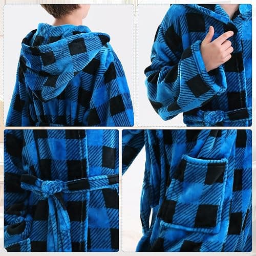 V.&GRIN Boys Fleece Robe, Hooded Plush Soft Fuzzy Bathrobe for Kids 3-14 Years thumbnail 4
