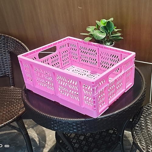 PTEREIW 20L Folding Crate, 4Pack Plastic Storage Baskets Organizer and Milk Crates,Collapsible Storage Crates for Home Office and Outdoor Organizer.(Pink) thumbnail 5