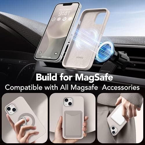 GONEZ Magnetic for iPhone 14 Case, Compatible with Magsafe, with Screen Protector + Camera Protector, Anti-Scratch Microfiber Lining, Liquid Silicone Shockproof Protective Phone Case, Stone - Stone thumbnail 4