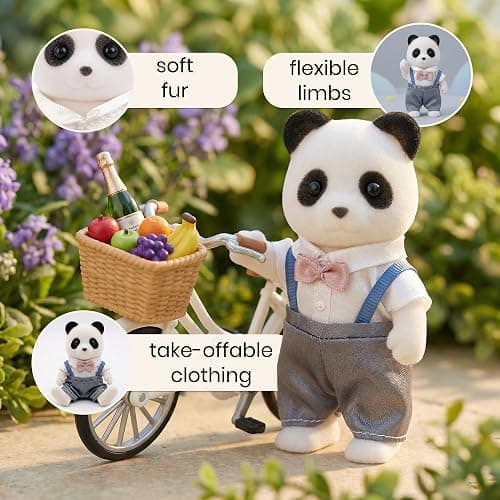 OLEOCA Family White Panda Figures — Set of 2 Collectible Flocked Mini Dolls with Removable Clothes, Dollhouse Pretend Play Set for Kids Ages 3+ thumbnail 5