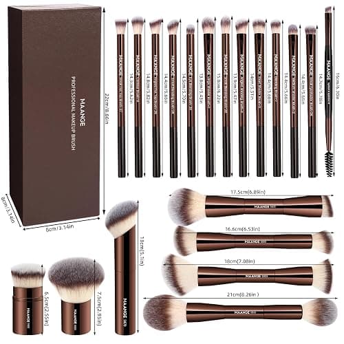 MAANGE 20 Pcs Makeup Brushes with Gift Box, Double-End Multi-functional Makeup Brushes for Blending Liquid Powder Concealer Cream Blush Buffe,CoffeeBrown thumbnail 8