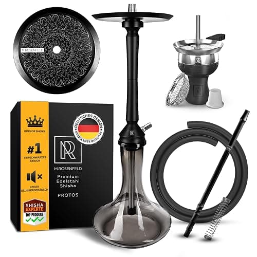 Black Hookah Set With Everything PROTOS – 30" Large Hookah with Vertical Purge, Black Hookah Bowl, Glass Vase, 59" Silicone Sisha Hose, and Ergonomic Mouthpiece - Hooka Set 1 Hose - Image 1