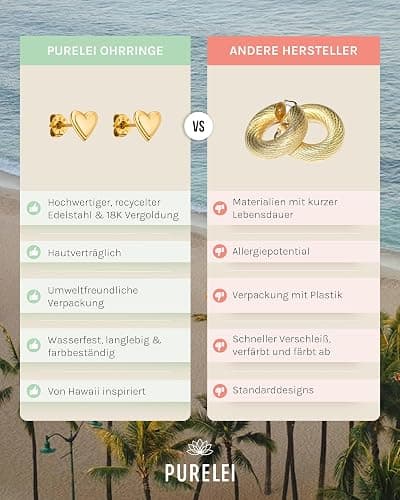 PURELEI® Secret Love Ohrringe – Elegante, verspielte Ohrstecker – Edelstahl – Schöne Damenohrringe in Herzform – Hawaiianisch inspiriert & wasserfest thumbnail 4