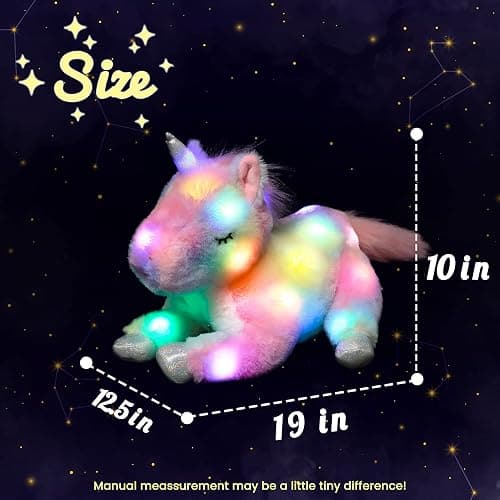Hopearl LED Plush Unicorn Lighting Up Stuffed Mommy Unicorn with 3 Baby Unicorns in her Tummy Stuffed Animal Playset Night Lights Glow in The Dark for Mom Toddler Girls, Rainbow, 19'' thumbnail 2