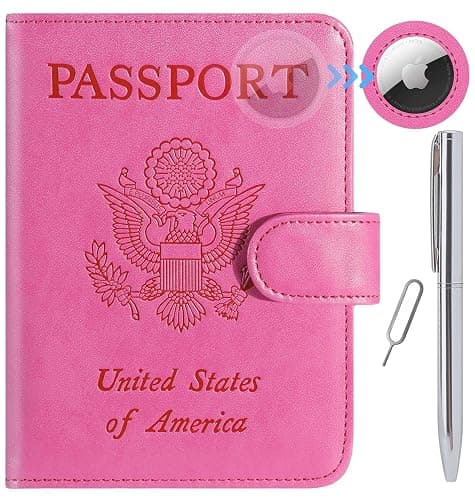 Airtag Passport Holder Cover Wallet RFID Blocking Leather Case Travel Essentials Luggage Accessories Travel Must Have(118#Pink) - Image 1