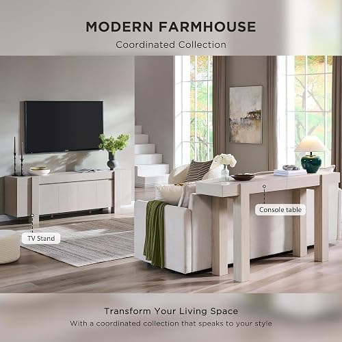 OKD Modern Farmhouse Entryway Table with 2 Drawers, 63" Wooden Console Table for Hallway, Sofa and Living Room, White Alder thumbnail 7
