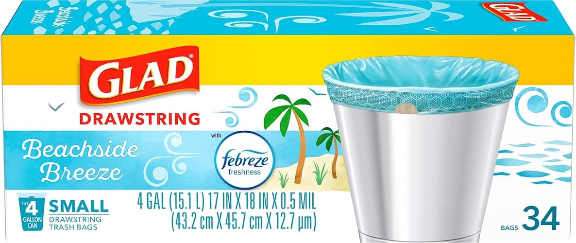 Glad Small Trash Bags 4 Gallon, Febreze Beachside Breeze Garbage Bags, Odor Resistant with Drawstring, 34 Count thumbnail 7