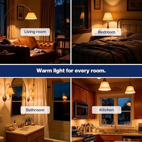 Neporal Warm Light Bulbs 2200K Amber Light Bulbs, 9W 60W Equivalent No Blue Bulbs for Sleep, Soft YellowA19 E26 Bulb, Flicker-Free Bedroom Nursery Bedside & Living Room Night Light, [4] Pack thumbnail 8