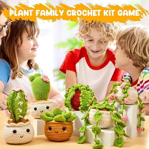 MAGIMUSE Crochet Kit for Beginners, Crochet Starter Kits, Amigurumi Craft Knitting Crocheting Kits with Step-by-Step Video Tutorials, 6 Pack Hanging Potted Plants Family(40%+ Yarn thumbnail 7