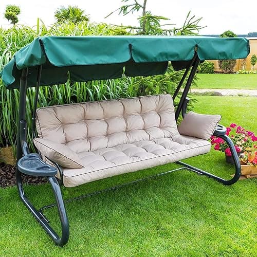 rlosqvee Outside Benches Cushion with Backrest, Thicken Waterproof Swing Cushions 2/3 Seater Replacement, Porch Swing Cushions Outdoor (Beige, 55"x40") thumbnail 2