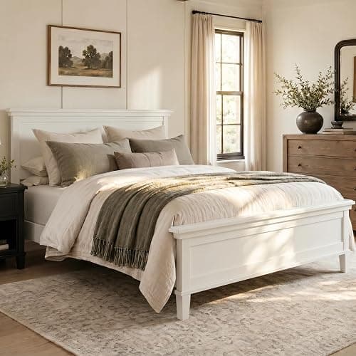 Merax Mid Century Queen Bed Frame with Headboard and Tapered Legs, Wood Platform Bed Frame Queen Size with Wood Slat Support, Under Bed Storage, White thumbnail 6