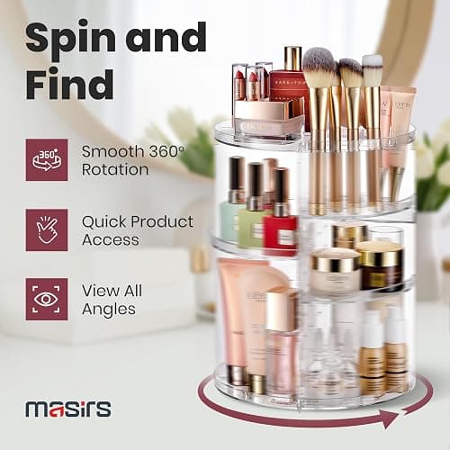 Masirs 360 Rotating Makeup Organizer Countertop - Adjustable Shelf Height - The Perfect Round Spinning Cosmetic Organizer for Bedroom Dresser or Vanity Countertop Storage (Clear) thumbnail 5