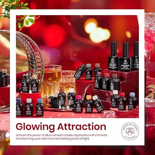 Beetles Winter Gel Nail Polish Kit - 23Pcs Burgundy Red Brown Orange Purple Colors Gel Polish Set Brown Gray Blue Green Soak Off Uv Gel Base Top Coat Gifts for Girls Glowing Attraction thumbnail 3