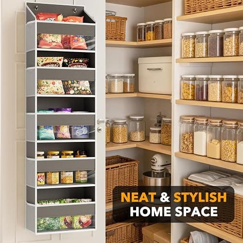 SpaceAid 1 Pack Over The Door Organizer with 5 Large Pockets and 10 Mesh Side Pockets, 5 Layers Door Organizer Hanging with Clear Window for Bedroom, Bathroom, Pantry and Nursery, Gray thumbnail 4