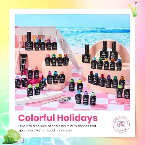 beetles Gel Polish Set - 36 Colors Neon Gel Nail Polish Pink Red Green Blue Yellow Nail Polish with 4Pcs Base Top Coat Soak off Colorful Holidays Collection UV Christmas Gifts for Women thumbnail 3