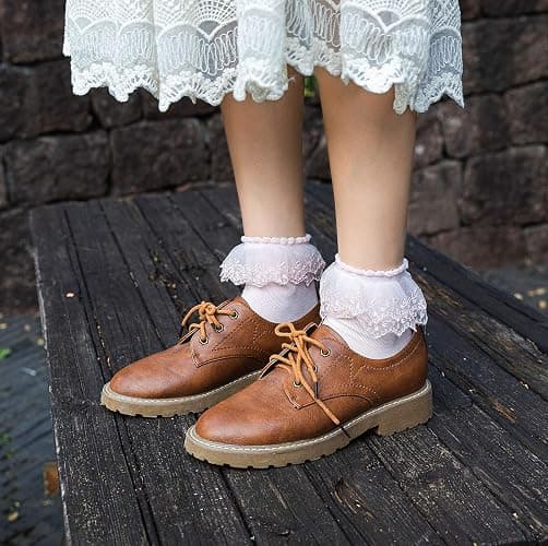 SEMOHOLLI Women Lace Ankle Socks Ruffle Frilly Cotton Socks Trim Double Layer Lace Girl socks - 5-8 - 1 Pairs-white thumbnail 2
