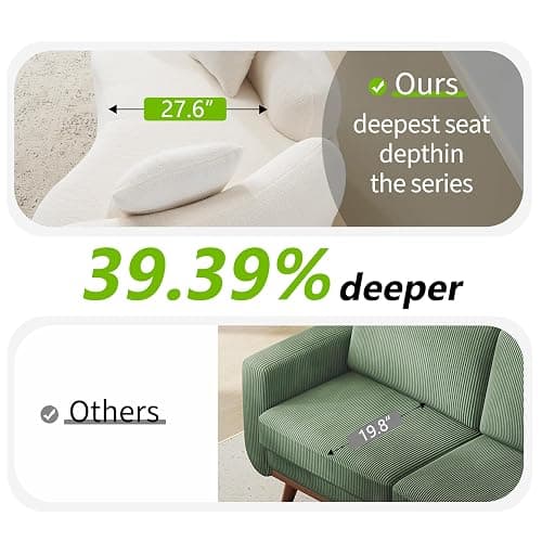 67”Curved Loveseat Sofa for Living Room, Deep Seat Love Seat Couch with 2 Throw Pillows, Modern Loveseat Adopt Teddy Fabric, Suitable Small Spaces The Cloud Loveseat, No Assembly Needed, White thumbnail 5