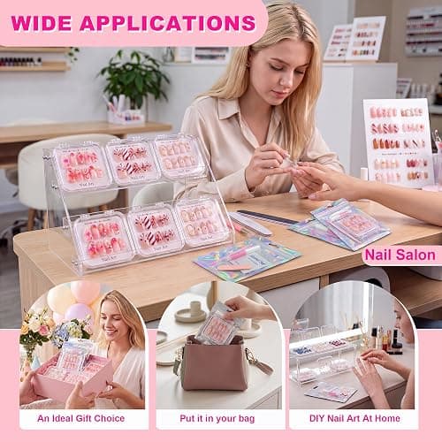 ESUOHYM 14 Sets Press On Packaging Nails Acrylic Nail Storage Display box | Disposable Nail Supplies with Clear Storage Cases, Holographic Bags, Glues, Cards, Tab, File, Stick, Prep Pads for Nail Salon thumbnail 5