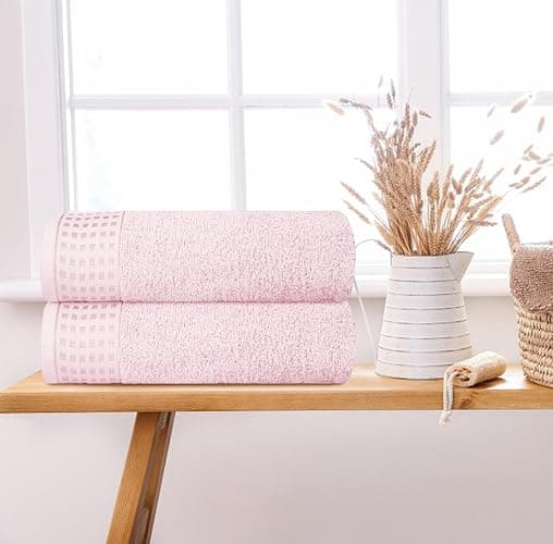 GLAMBURG 100% Cotton 2 Pack Oversized Bath Towel Set 28x55 Inches, Ultra Soft Highly Absorbant Compact Quickdry & Lightweight Large Bath Towels, Ideal for Gym Travel Camp Pool - Pink - 2 Pack Bath - Pink thumbnail 4