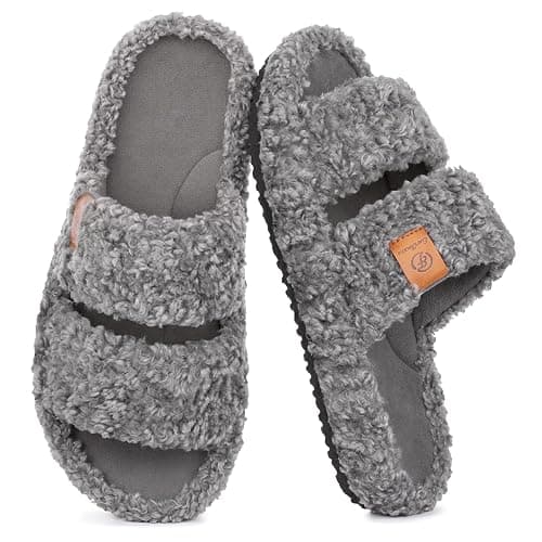 EverFoams Womens Fuzzy Open-toe Slippers Soft Comfy Memory Foam Indoor House Shoes - Image 1
