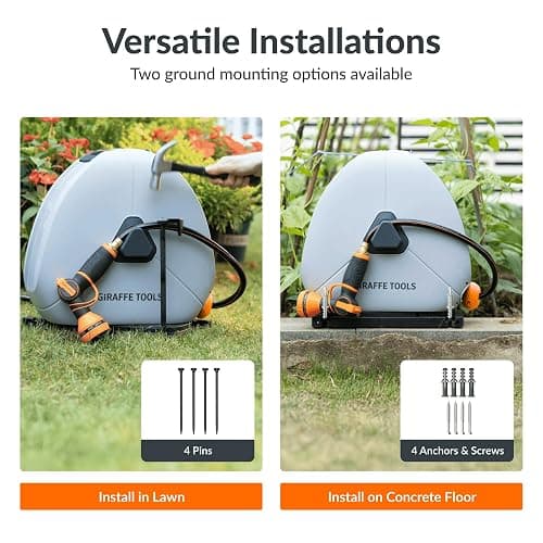 Giraffe Tools Heavy Duty Retractable Hose Reel, 5/8" x 92FT Automatic Rewind Garden Hose Reel with 360° Swivel Base, Ground Mounted for Lawn, Patio, Concrete Floor & Yard Watering thumbnail 7