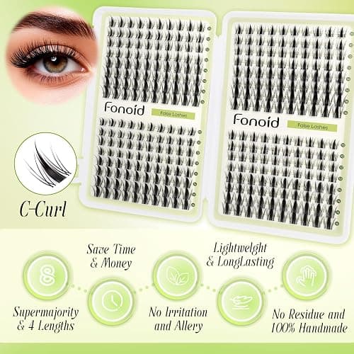 Fonoid Lash Clusters 320 Pcs Manga Lash Clusters 10-16mm Eyelash Clusters C Curl Cluster Eyelash Extensions Soft Comfortable Individual Lashes For DIY At Home（Manga A1) thumbnail 3