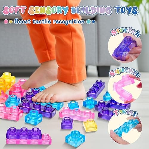 40 PCS Sensory Soft Building Blocks for Toddlers Kids, Squishy Stacking Toy | Preschool Educational Creative Play, Montessori Squeezable, Stretchable Early Learning Construction Playset, Puzzle Blocks thumbnail 5