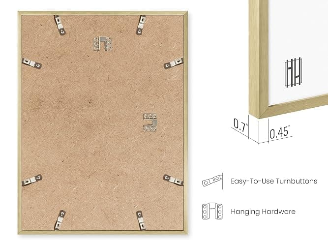 HAUS AND HUES 11x14 Gold Metal Picture Frames - Features Premium Aluminum, Vertical & Horizontal Hang, Shatterproof Plexiglass - Ideal for Home, Room, Office (11x14 in, Gold, Set of 9) thumbnail 4